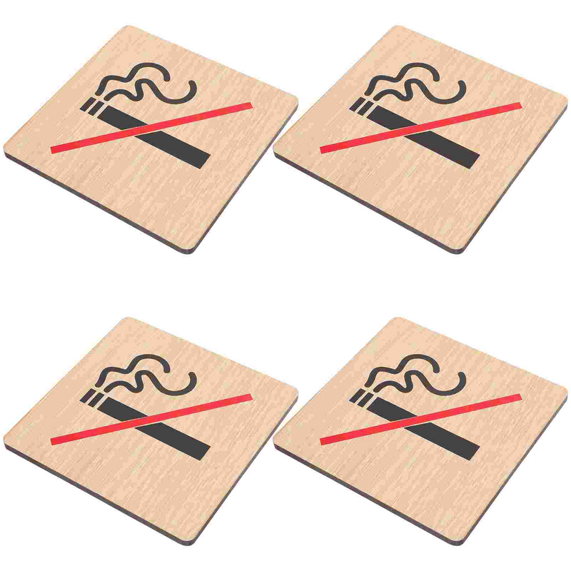 4 pezzi segnale di Non fumo segnali di avvertimento in legno suggerimenti per adesivi murali per pannelli dell'hotel adesivi per etichette Non fumatori