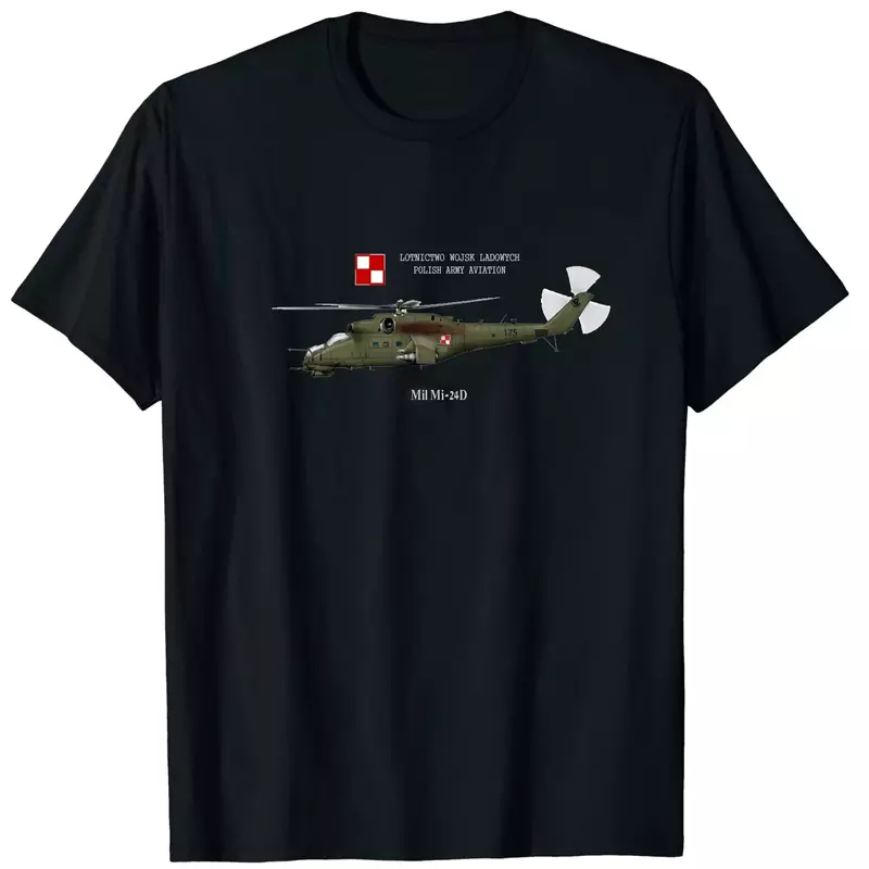 Camiseta militar para hombre, camisa de manga corta con cuello redondo, de algodón 100%, Mi-24D de ataque de helicóptero de aviación polaco, informal, talla S-3XL