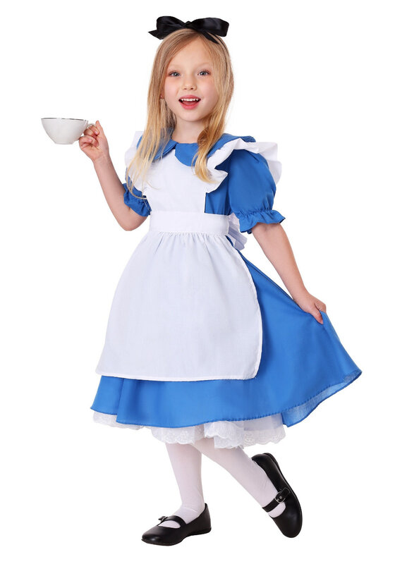 Alice au Pays des Merveilles Costume d'Halloween pour Enfants, Robe de Demoiselle d'Honneur Lolita, Costumes de Carnaval de Barrage Cosplay pour Bol, Bleu, ixpour Enfants
