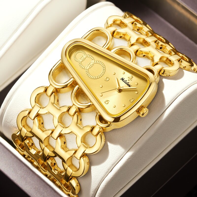 YaLaLuSi autentyczny damski zegarek kwarcowy złoty luksusowy luksusowy promocyjny szkieletowany projekt pudełko próżniowe złocenie w piecu