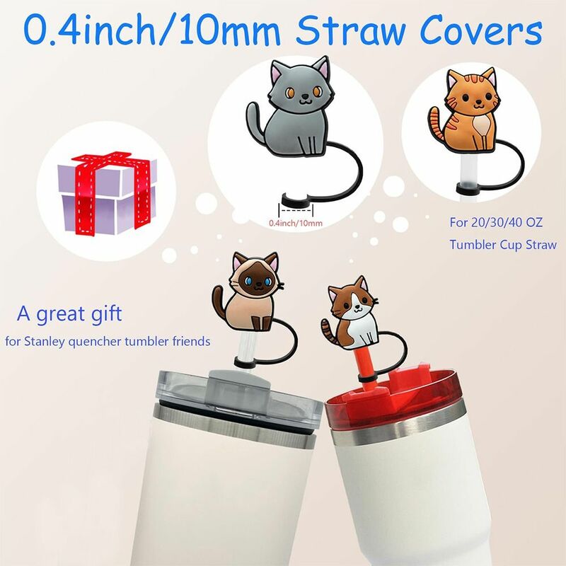 5PCS Cat Silicone Straw Plug Splash Proof 10mm Straws Silicone Straw Covers Cap Dust Proof Plugs Protector