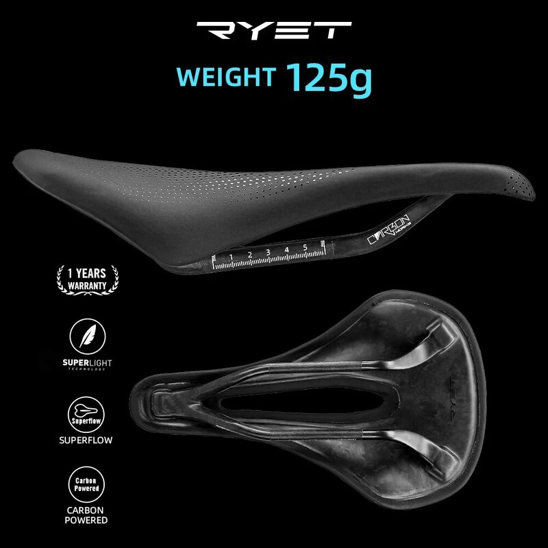 RYET 3D Imprimé Vélo Carbone Selle 140mm 143mm Super Léger Route VTT Racing Selles Siège De Vélo Coussin Pièces