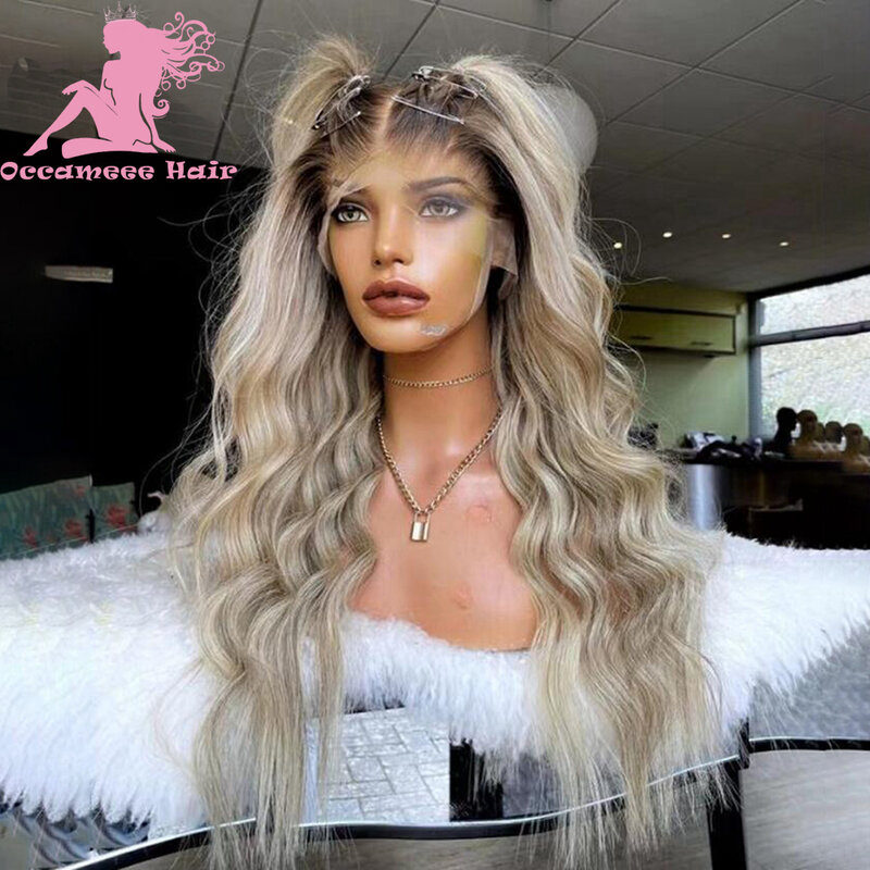 Perruque Full Lace Wig naturelle brésilienne, cheveux humains, balayage brun blond, 13x4, 13x6, 360