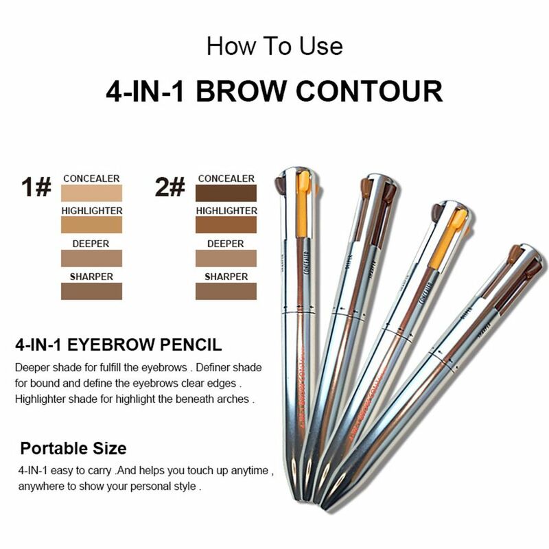 1pc Cosmetics Defining Highlighting Sweatproof Waterproof Eyebrow Contour Pen Easy to Wear 4 In 1 Eyeliner Eyebrow Enhancers