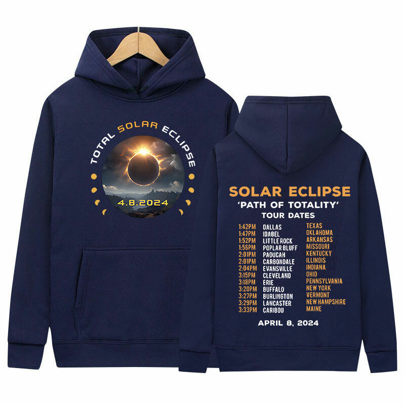Hoodie total do Eclipse solar masculino, pulôver de manga comprida, roupa casual unissex com capuz extragrande, nova moda, 8 de abril de 2022