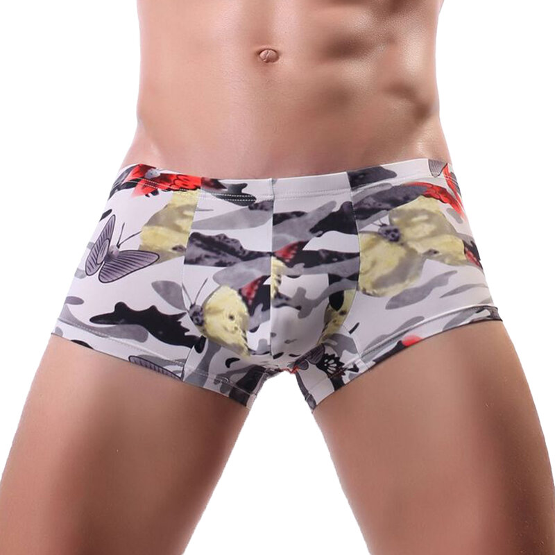 Sexy Mens Comfy Underwear Silky Boxer Briefs All Seasons Bikini Male Swimming Trunks Lightweight Print Шорты Мужские
