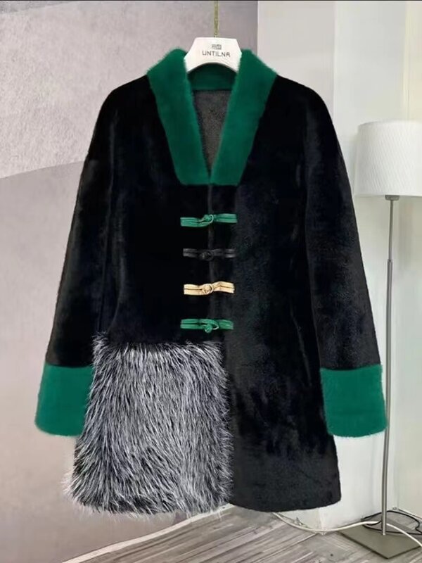 Mantel bulu wanita bulu cerpelai ramah lingkungan dan modis baru musim gugur dan musim dingin mantel bulu jaket wanita Gras bulu buatan