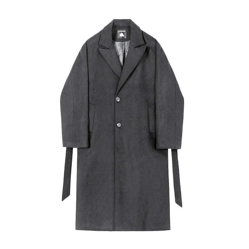 Koreański Trend luźny, jednorzędowy płaszcz męski, jesienno-zimowy, nowy długi, wełniany płaszcz z długim rękawem 9 d1655