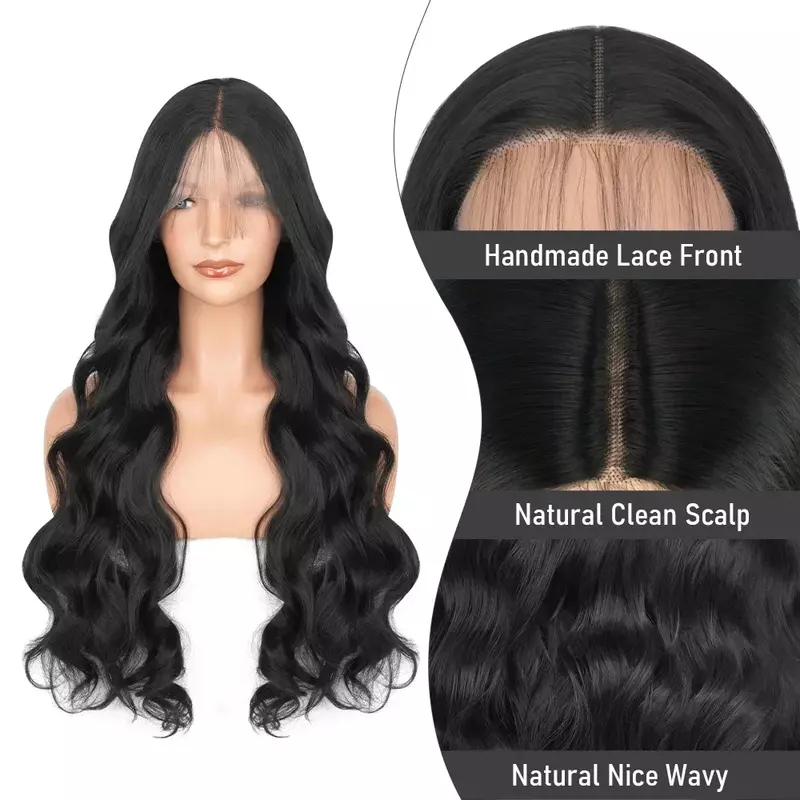 13x4 parrucca in pizzo parrucca Glueless onda del corpo attaccatura dei capelli prepizzicata con BabyHair per le donne parrucche anteriori in pizzo sintetico per le donne nere