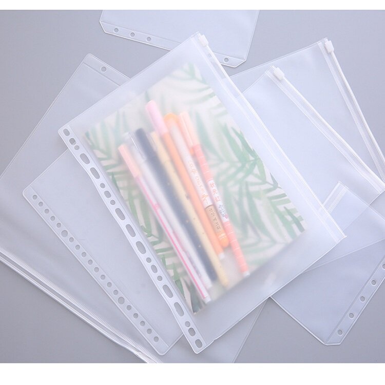 Bolsa de archivo transparente perforada 20 piezas, bolsa de almacenamiento de hojas sueltas, libro de hojas sueltas, con cremallera, bolsa de información para estudiantes