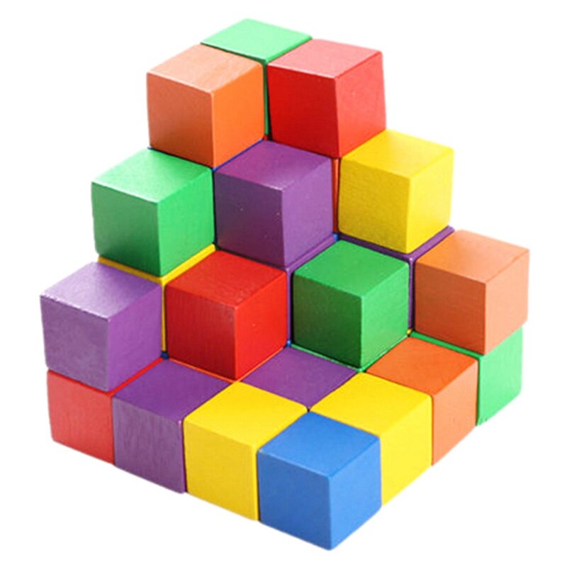 Blocos de construção de cubos coloridos de madeira para crianças, jogo educacional, navio Block-Drop, 30pcs, 2x2cm