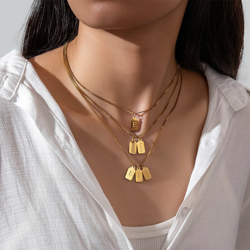 Auxaux nomi personalizzati collane con ciondolo quadrato collana con data di testo incisa al Laser in acciaio inossidabile per regali di gioielli di famiglia