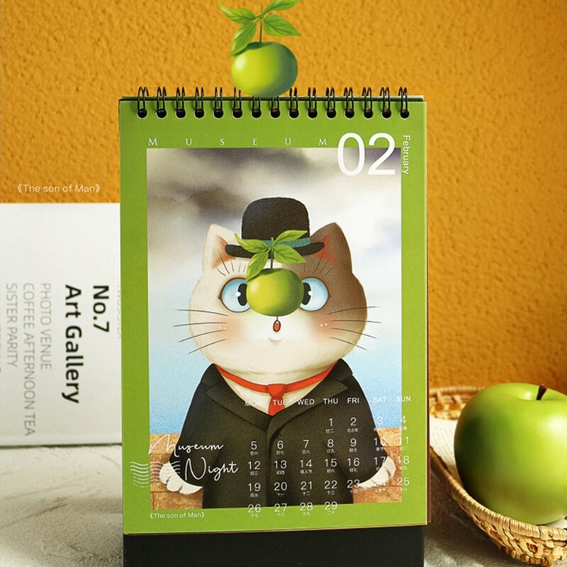 Calendario de escritorio de gatito 2024, 1 piezas, museo, gato, noche, creativo, Ins, calendario decorativo