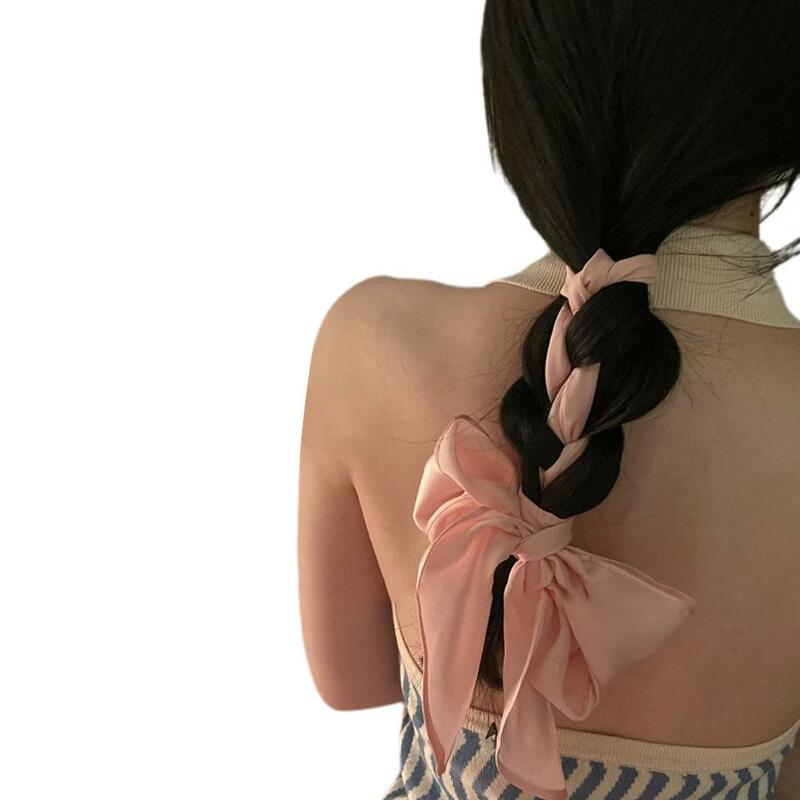 120cm Women Narrow Long Scarf Solid Color Chiffon Silk Rubber Red Tie Black Bag Ribbon Headband Choker Streamer Scarf