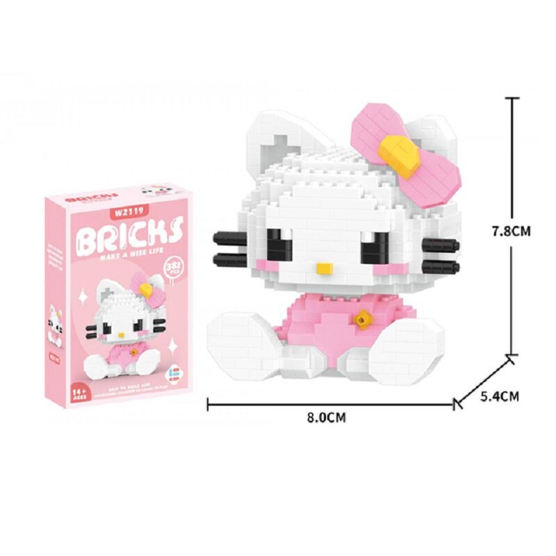 Sanrio Anime Figura Bloco de Construção, Hello Kitty, Kuromi Brinquedos Montados, Modelo de Ornamento Decorativo, Bonecas Puzzle Infantil, Presentes