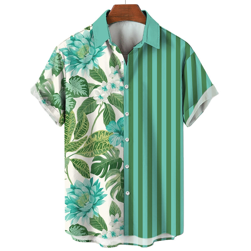 Camicie a righe da uomo di Design alla moda stampa 3D grafica floreale pulsante manica corta risvolto Streetwear camicie hawaiane per uomo estate