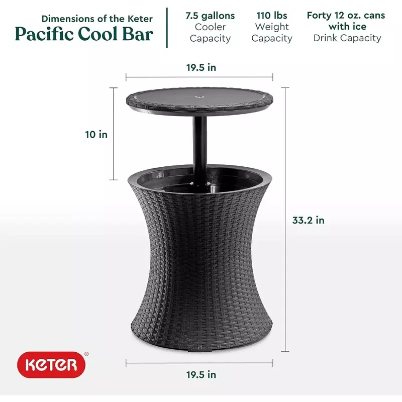 Pacific Cool Bar Outdoor Patio Furniture and Hot Tub Side Table With 7.5 Gallon Beer and Wine Cooler Grey Igt Camping Table Sets