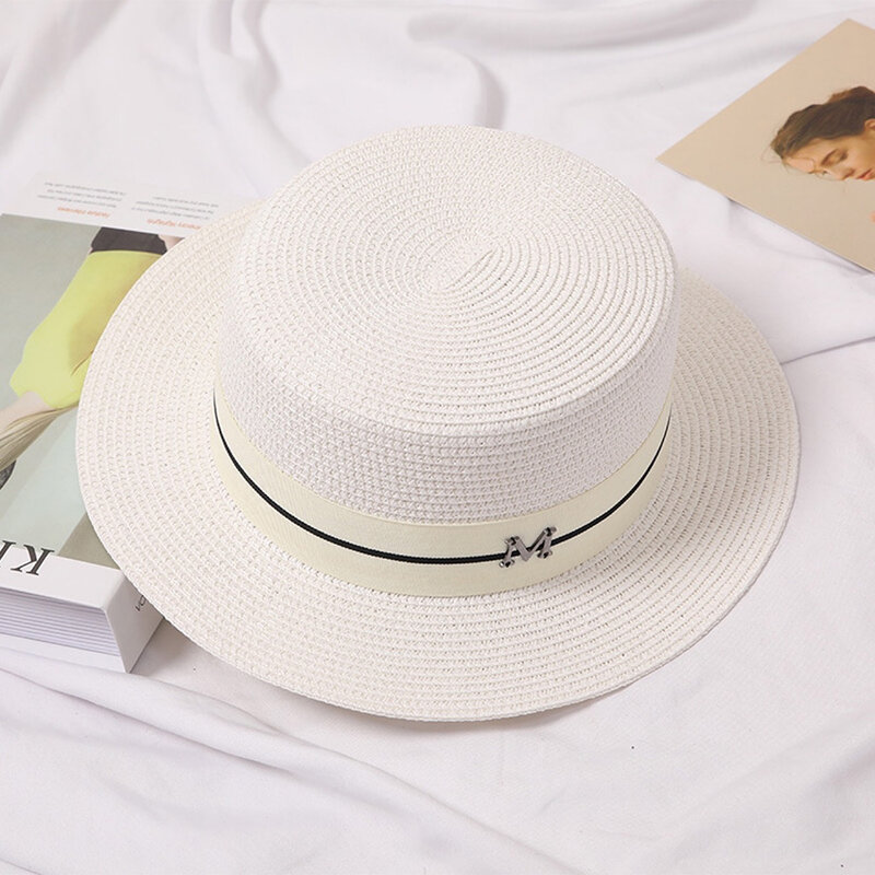 Topi jerami musim panas baru wanita topi matahari pantai Travel Panama topi Jazz mewah elegan wanita