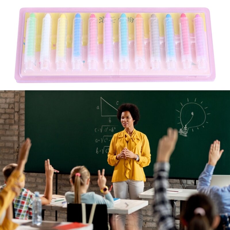 Vibrant Colored Chalk Set with Holder Dust free and Break resistant for Children's Drawing and Writing