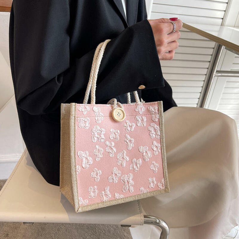 Modna lniana torba o dużej pojemności wielokrotnego użytku torba na zakupy kobiet nadruk w kwiaty torebka torba na zakupy 2023