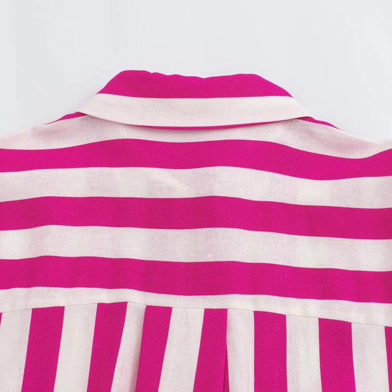 Blusa holgada informal para mujer, blusa de rayas anchas con botones, manga larga, estilo Retro, nueva moda, 2024
