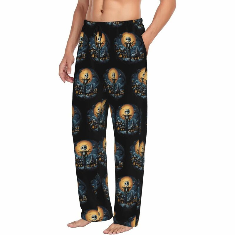 Custom Print The Nightmare Before Christmas Pajama Pants for Men Tim Burton Sleep Sleepwear Bottoms with Pockets