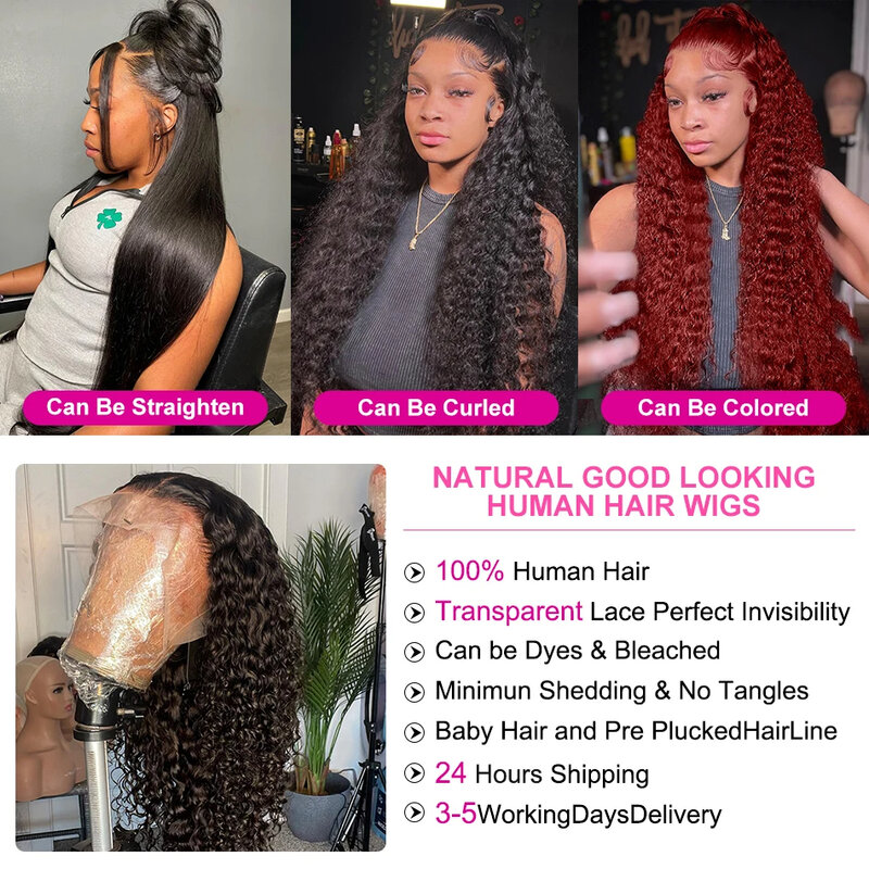 Perruques Deep Wave Lace Frmetals pour femmes, perruques de cheveux humains, fermeture à lacet sans colle, transparente, bouclée, HD, 13x6, 13x4, 5x5, 30 pouces