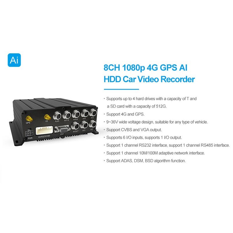 8CH 1080P 4G Gps Ai Hdd Auto Video Recorder Vehcile Mobiele Dvr Mdvr 4G Voertuig Truck Bus recorder 4CH Auto Dvr