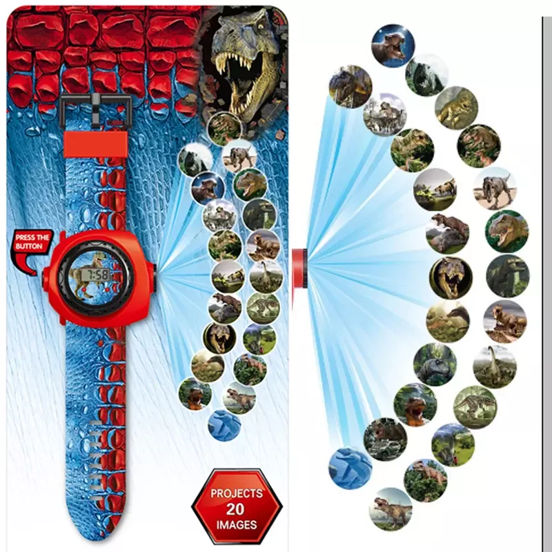 Jam Tangan Digital Anak, Jam Tangan Digital Elektronik Led untuk Anak Laki-laki dan Perempuan, Jam Tangan Mainan Kartun Dinosaurus, Jam Tangan Proyek 20 Gambar