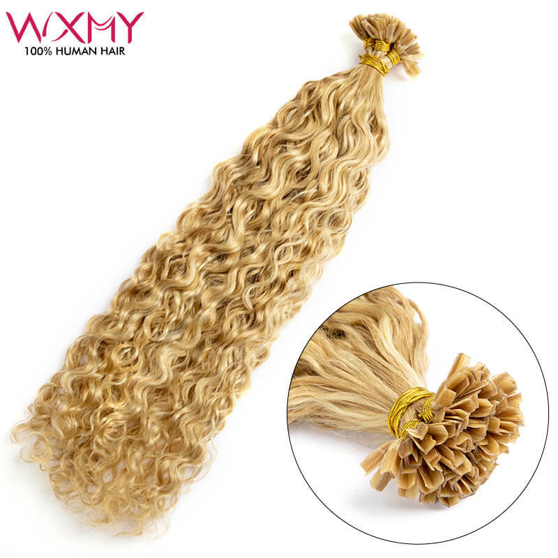 Water Wave V Tip Hair Human Hair Extensions Blonde Keratina Fusion Human Hair 12-24Inch Remy Hair Extension 50Pc Free Shipping