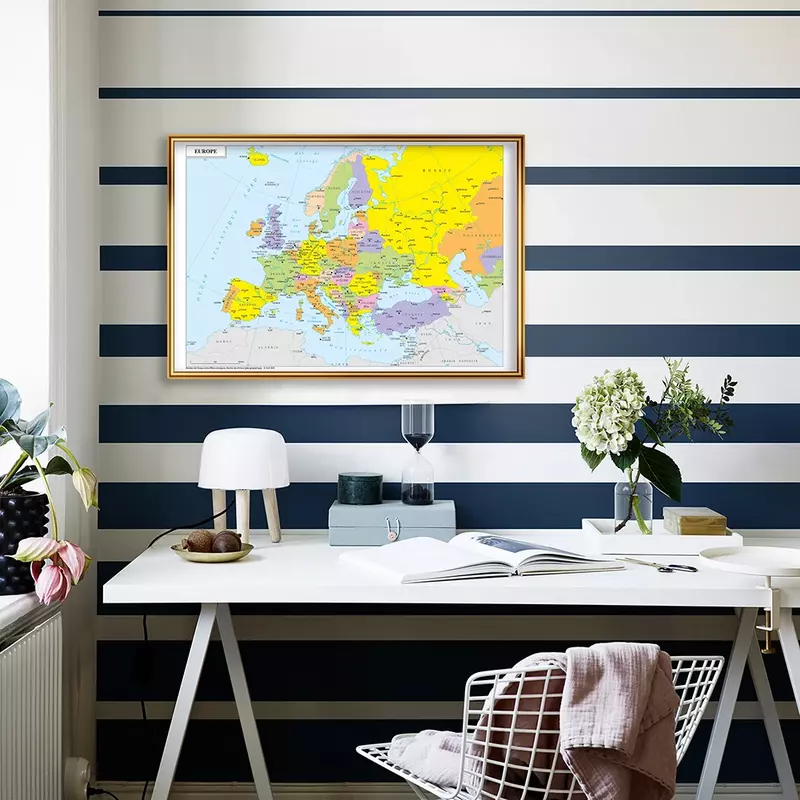 59*42cm The Europe Map In French Spray Canvas Painting Vintage Wall Art Poster School Travel Supplies Home Decoration