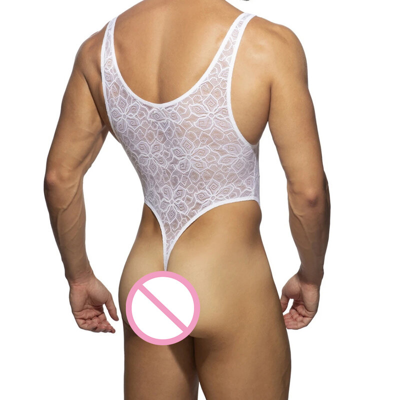 Męski strój kąpielowy seksowny koronkowy prześróki bielizna wyszczuplająca piżamy kombinezon elastyczny strój kąpielowy kostium plażowy
