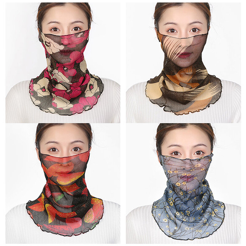 Летний шифоновый шейный шарф, женский тонкий нагрудник, Солнцезащитный чехол для лица, защитный пуловер от солнца, шелковый шарф, сетчатая повязка на голову