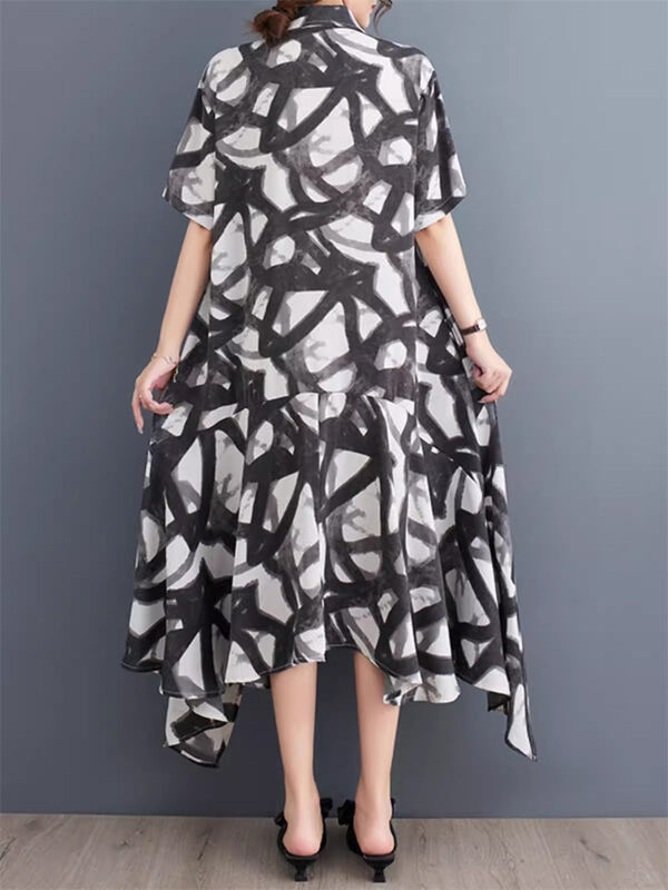 Женское платье-рубашка с отложным воротником, повседневное однобортное асимметричное платье с коротким рукавом, модель K1156 в Корейском стиле на лето, 2024