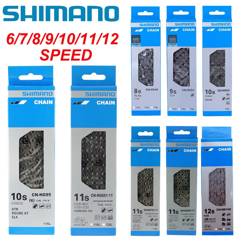 SHIMANO-Correntes de Bicicleta para Bicicleta de Estrada, MTB, CN, HG40, HG53, HG54, HG701, HG901, M8100, M7100, HG601, 116 Ligações, 8, 9, 10, 11, 12 Velocidade