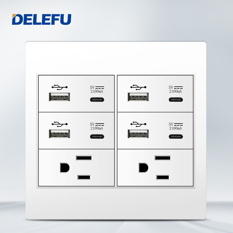 DELEFU белая огнестойкая панель 4*4PC Мексиканская стандартная настенная розетка стандарта C стандарта США светильник переключатель для быстрой зарядки