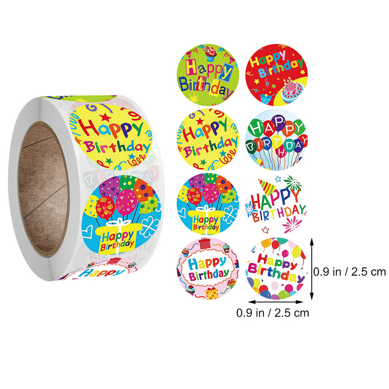 Happy Birthday Stickers Adhesive Labels Round Gift Decals Bag Book Party Supply