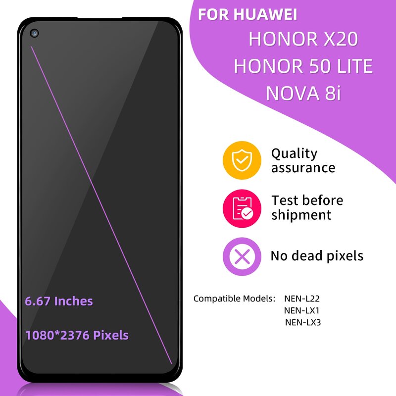 Digitalizador de pantalla táctil LCD para Huawei Nova 8i Honor X20, reemplazo de pantalla LCD de teléfono de 6,67 pulgadas para Nova 8i Honor X20