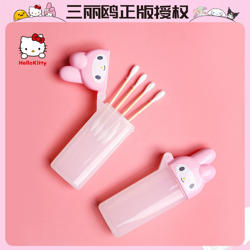 헬로 키티 미니 이쑤시개 튜브, 귀여운 애니메이션 Kt 고양이 휴대용 여행 메이크업 면봉 보관함, 거울이 있는 치실 용기