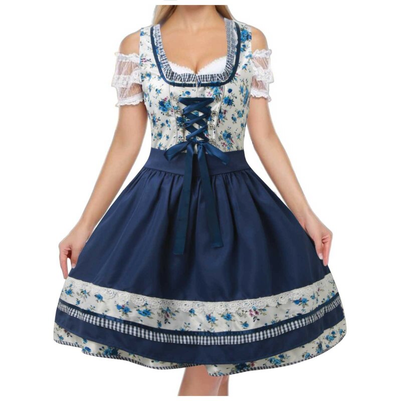 High Quality Traditional German Dirndl Dress Oktoberfest Costume Outfit For Adult Women Halloween Cosplay Fancy Party Dress