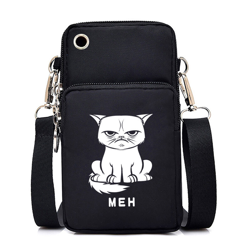 Borsa a tracolla donna borsa per cellulare divertente Cat Meh Print Mini Messenger Bag Y2k Oxford Bag piccola borsa a tracolla borsa da donna