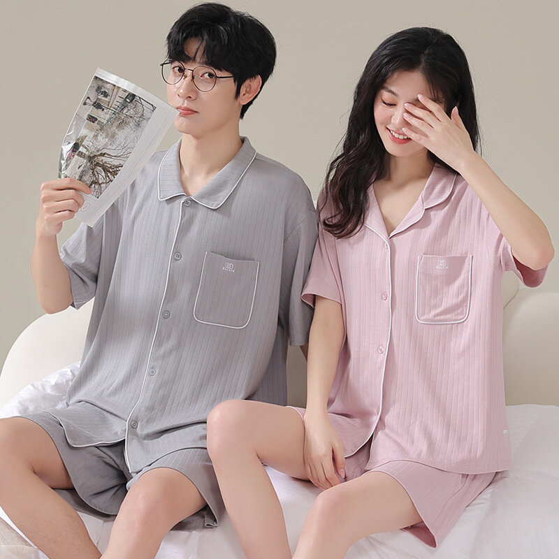 Pijama feminino e masculino combinando, pijama masculino e feminino, cardigã na moda coreana, pijama modal para casais, roupas de casa macias, verão