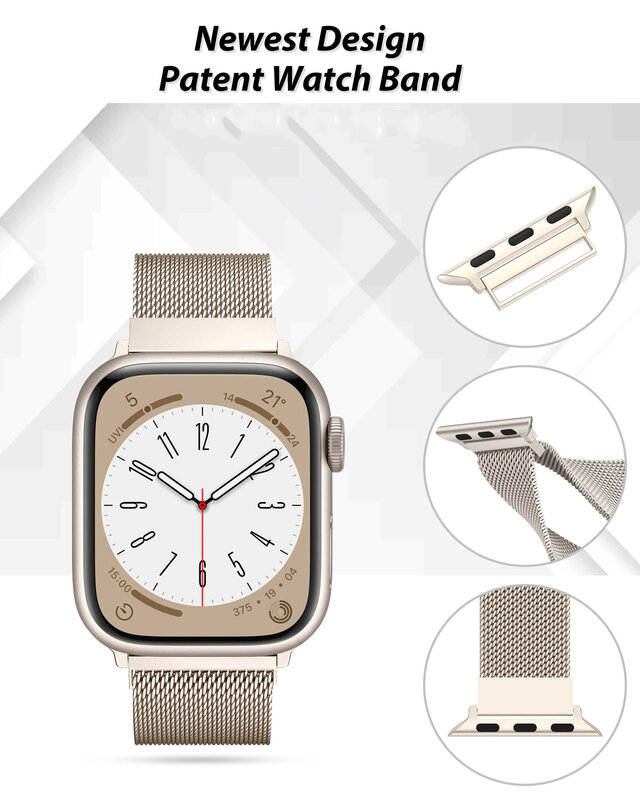 Pulseira Milanese para Apple Watch, Pulseira, iWatch Series 9, 3, 6, 5, SE, 7, 8 Ultra 2, 38mm, 40mm, 45mm, 49mm, 41 milímetros, 42 milímetros, 44 milímetros