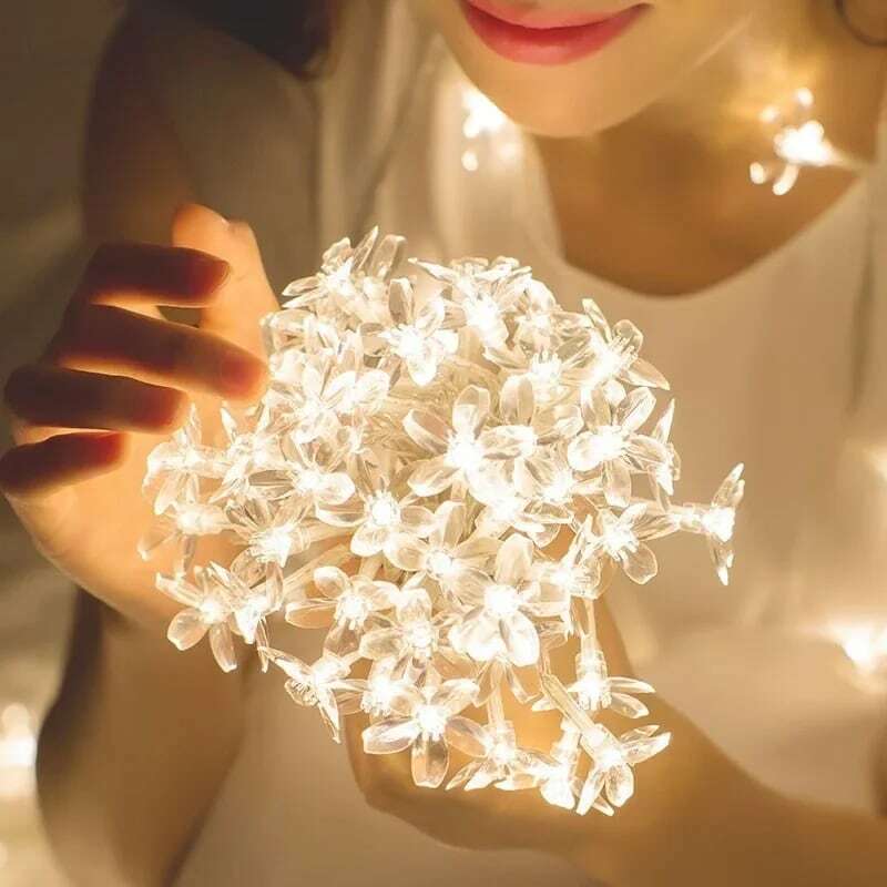 Guirnalda de flores de cerezo de cristal para interiores, cadena de luces LED de 10m, 80 luces, decoración de fiesta de Navidad, Festival de boda