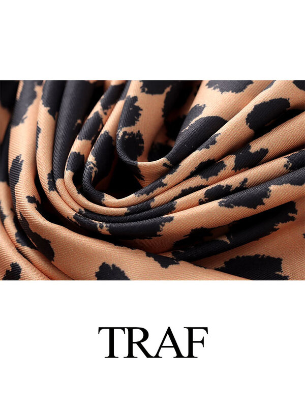 TRAF-vestido feminino de deslizamento sem mangas com estampa de leopardo, vestidos bodycon sexy, vintage, oco, sem encosto, fino, verão