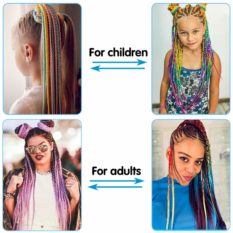 AZQUEEN Synthetic Colored Braided Ponytail Hair Extension Rainbow Color Braids Pony Tail With Elastic Band Girl's Pigtail
