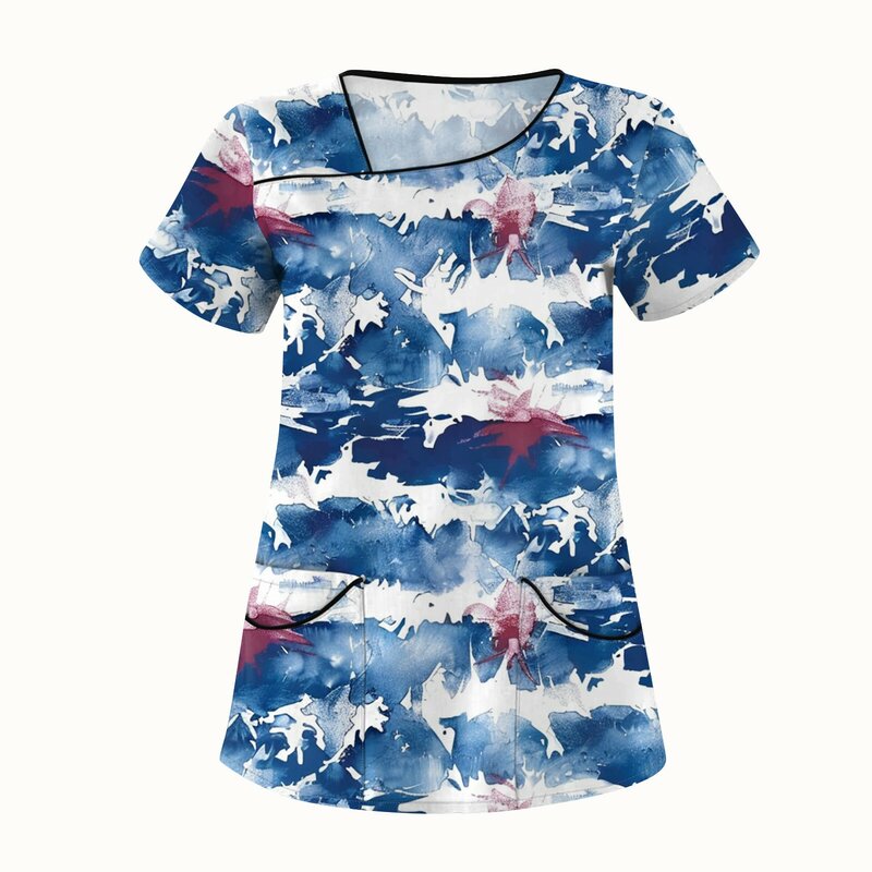 Arbeit mit Taschen Kleidung für Frauen gemalt Muster T-Shirts für Frau Neuankömmlinge medizinische Uniformen Ropa Para Mujer