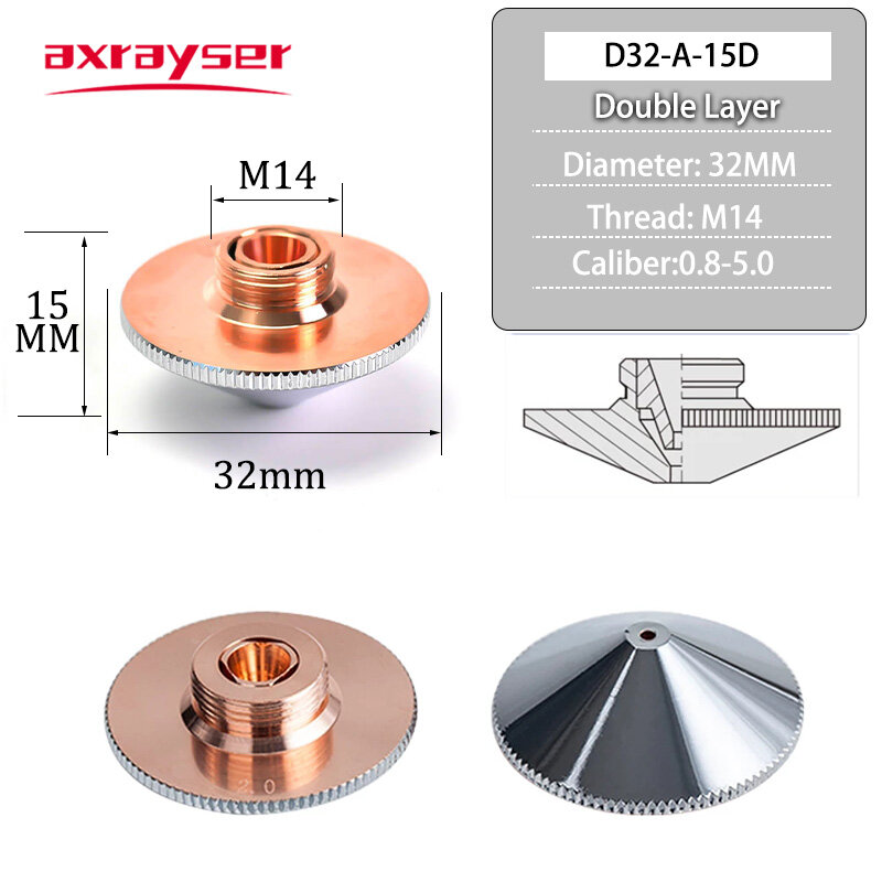 Raytools-boquillas láser de doble capa, diámetro de 32mm, calibre M14 de 0,8-4,5mm, para máquina de corte por láser de fibra BT240, BM114, BM110, etc.