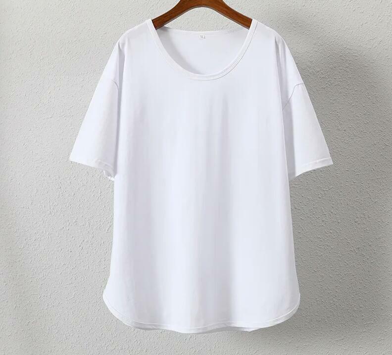 여성 코튼 상의, 화이트 블랙 반팔 티셔츠, 단색, 한국 기본 캐주얼 풀오버 셔츠, 2024 여름 의류