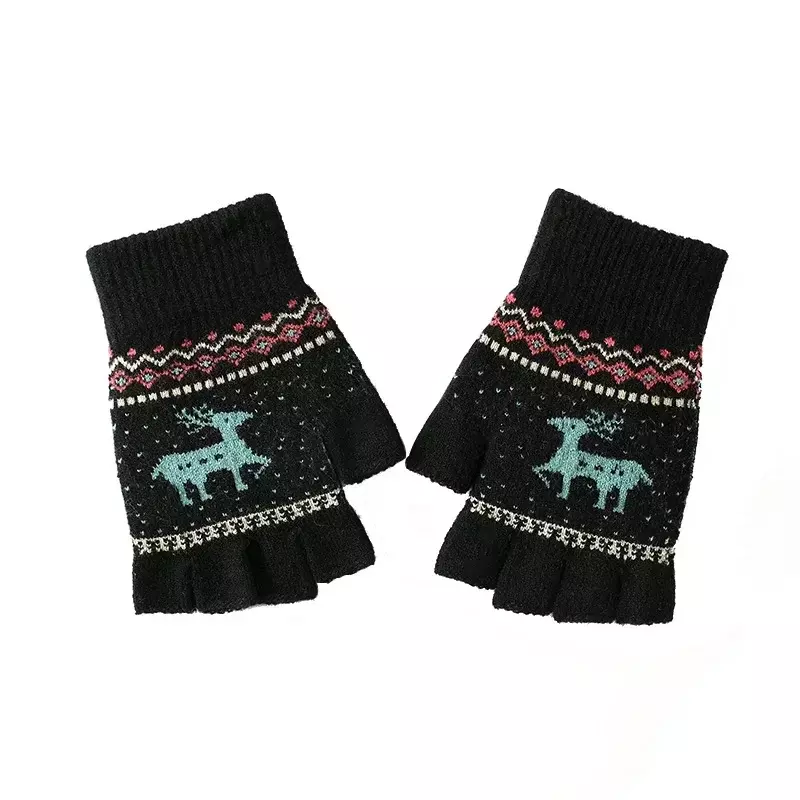 Zimowe jesienne słodkie jelenie ciepłe rękawiczki bez palców chłopców dziewczynki dzieci rękawiczki z dzianiny ucznia piszącego kolarstwo na świeżym powietrzu rękawiczki